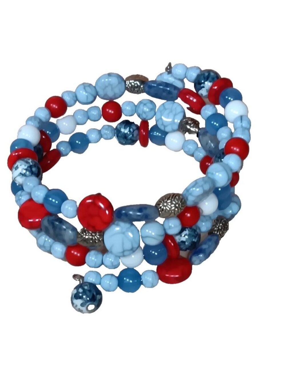 Patriotic Colors Memory Wire Wrap Bracelet Red White and Blue